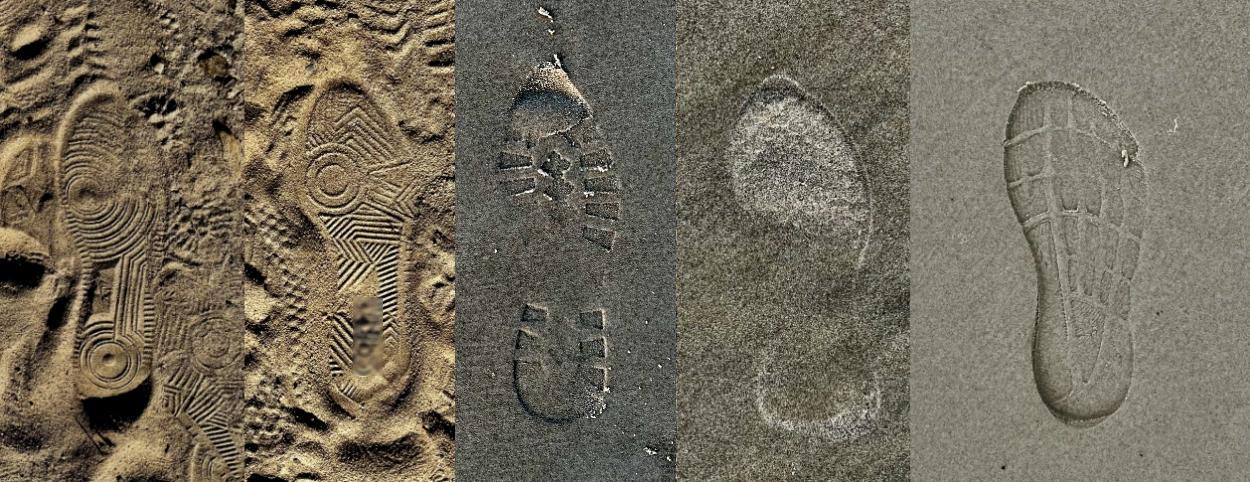 Odciski podeszw butów na piasku (c) Łukasz Derkacz